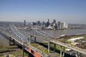 Aerial of Mississippi River bridges at New Orleans, Louisiana.