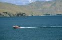 A speed boat on Lucky Peak reservoir near Boise, Idaho.