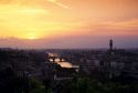 The Arno River and Florence, Italy at sunset.