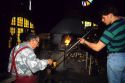 Glass blowing in Algaida, Majorca, Spain.  Master glassblower and apprentice.