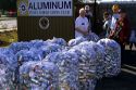 Senior citizens from the lions club in Punta Gorda Florida recycle aluminum cans.