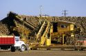 A stockpile of sugar beets and processing equipment at a factory in Nampa, Idaho.