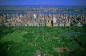 Aerial view of Central Park and the west side of New York City, New York. Hudson River and New Jersey is in the background.