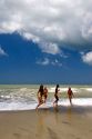 Girls in bikinis on the beach at Pinamar, Argentina.