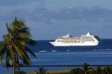 The Paul Gaugin cruise ship off the island of Tahiti.