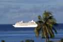 The Paul Gaugin cruise ship off the island of Tahiti.