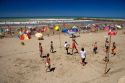 People play volleyball on the beach near Miramar Argentina.