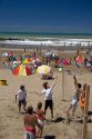People play volleyball on the beach near Miramar Argentina.