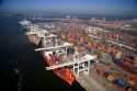 Container ships and cranes at the Port of Oakland, in the bay area of California.