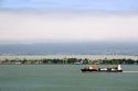 Container ship in the San Francisco Bay, California.