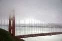 A view of the Golden Gate Brige with fog in San Francisco, California.