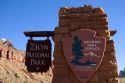 Springdale entance sign to Zion National Park, Utah.