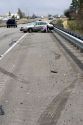 Automoblie accident scene with skid marks on the interstate near Jerome, Idaho.