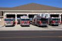 Fire trucks at Delta Township fire station near Lansing, Michigan.
