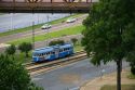 Retro street car along the Mississippi River in Memphis, Tennessee.