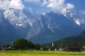 The town of Farchant and the Austrian Alps in Southern Germany.