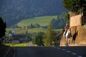 Rider on horseback in village near near Zurich, Switzerland.