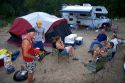 Campers at a campground in the Boise National Forest of Idaho.