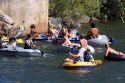 People float the Boise River on rafts and tubes. Boise, Idaho.
