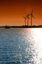 Windmills at sunset near Charlesville, Nova Scotia, Canada.