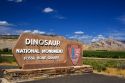 The sign at the entrance to the Dinosaur National Monument and fossil bone quarry at Vernal, Utah.
