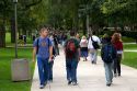Students walking on the campus of The University of Illinois at Champaign.
