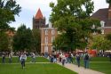 Students on the campus of the University of Illinois at Champaign.