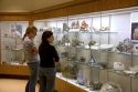 Students look at displays of rocks and fossils in the McDonnel Center for Earth and Planetary Science at Washington University, St. Louis, Missouri.