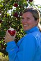 A woman eating an apple she just picked in an orchard near Emmett, Idaho. MR