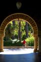 Arched portico of the Main Quadrangle at the campus at Stanford University in Palo Alto, California.