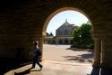 Arched portico of the Main Quadrangle at the campus at Stanford University in Palo Alto, California.