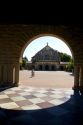 Arched portico of the Main Quadrangle at the campus at Stanford University in Palo Alto, California.