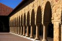 Arched portico of the Main Quadrangle at the campus at Stanford University in Palo Alto, California.