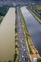 Aerial view of traffic on a highway in Sao Paulo, Brazil.