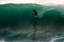 Surfing on waves in the pacific ocean off the island of Maui, Hawaii.