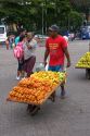 A street vendor sellling fruit in Sao Paulo, Brazil.