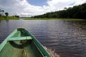 The bow of a dugout canoe on the Arasa River in the Amazon jungle near Manaus, Brazil.