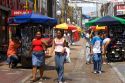 Walking street with vendors selling miscellaneous items in Manaus, Brazil.