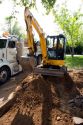 Track mounted backhoe on a construction project in Boise, Idaho.
