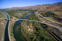 Aerial view of highway 21 bridge crossing the Boise River in Boise, Idaho.