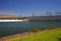 McNary Dam spans the Columbia River between Washington and Oregon at Umatilla, Oregon.