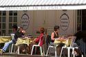 People dine outdoors at the Restaurant de la Place in Saint-Malo in Brittany, northwestern France.