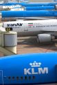 Airplanes parked at Schiphol Airport in Amsterdam, Netherlands.