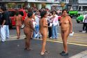 Naked Mexican protesters calling for an investigation of politicians in Mexico City, Mexico.