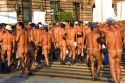 Naked Mexican protesters calling for an investigation of politicians in Mexico City, Mexico.