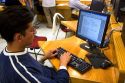 Student doing research on a computer in the Central Library at the National Autonomous University of Mexico in Mexico City, Mexico.