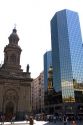 The Metropolitan Cathedral and modern office building in the Plaza de Armas in Santiago, Chile.
