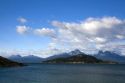View of the Dientes de Navarino summits in Chile across the Beagle Channel near Ushuaia, Argentina.