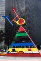 Public art sculpture named Personage and Birds by Joan Miro in front of the JP Morgan Chase Tower in downtown Houston, Texas.