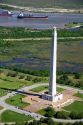 Aerial view of the San Jacinto Monument along the Houston Ship Channel in Houston, Texas.
